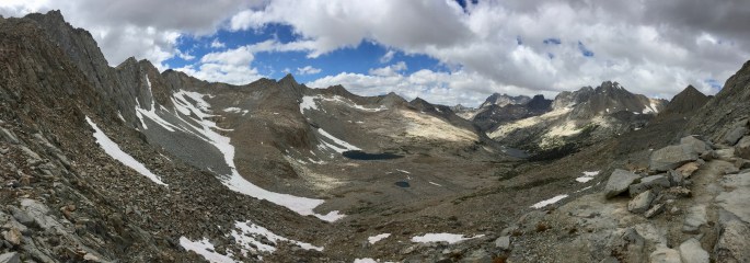From Mather Pass, I look back (to the north), from where I have come.  It is an austere, desloate land.  If you wanted to pick a nice place to settle down and work a farm, it sure wouldn't be here.  But it was a very cool place to visit.