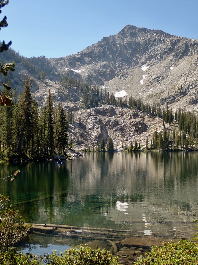 Two packrafters fish on Lake Vernon.  I actually counted five of them/