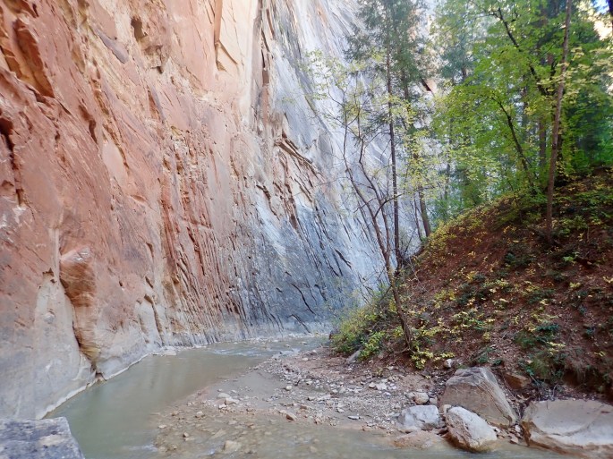 Sheer rock wall on the left