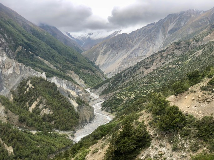 The badlands formations near Khangsar are evident on the left side of the river