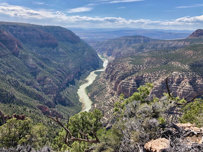 A high view of a quiet stretch of the sometimes rapid Green River