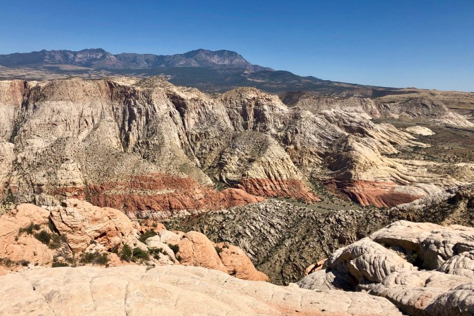 This view looks across Snow Canyon to the Pine Valley mountains