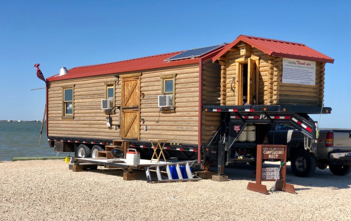 One of the more interesting mobile homes I've ever seen.  Yes, it's real wood.