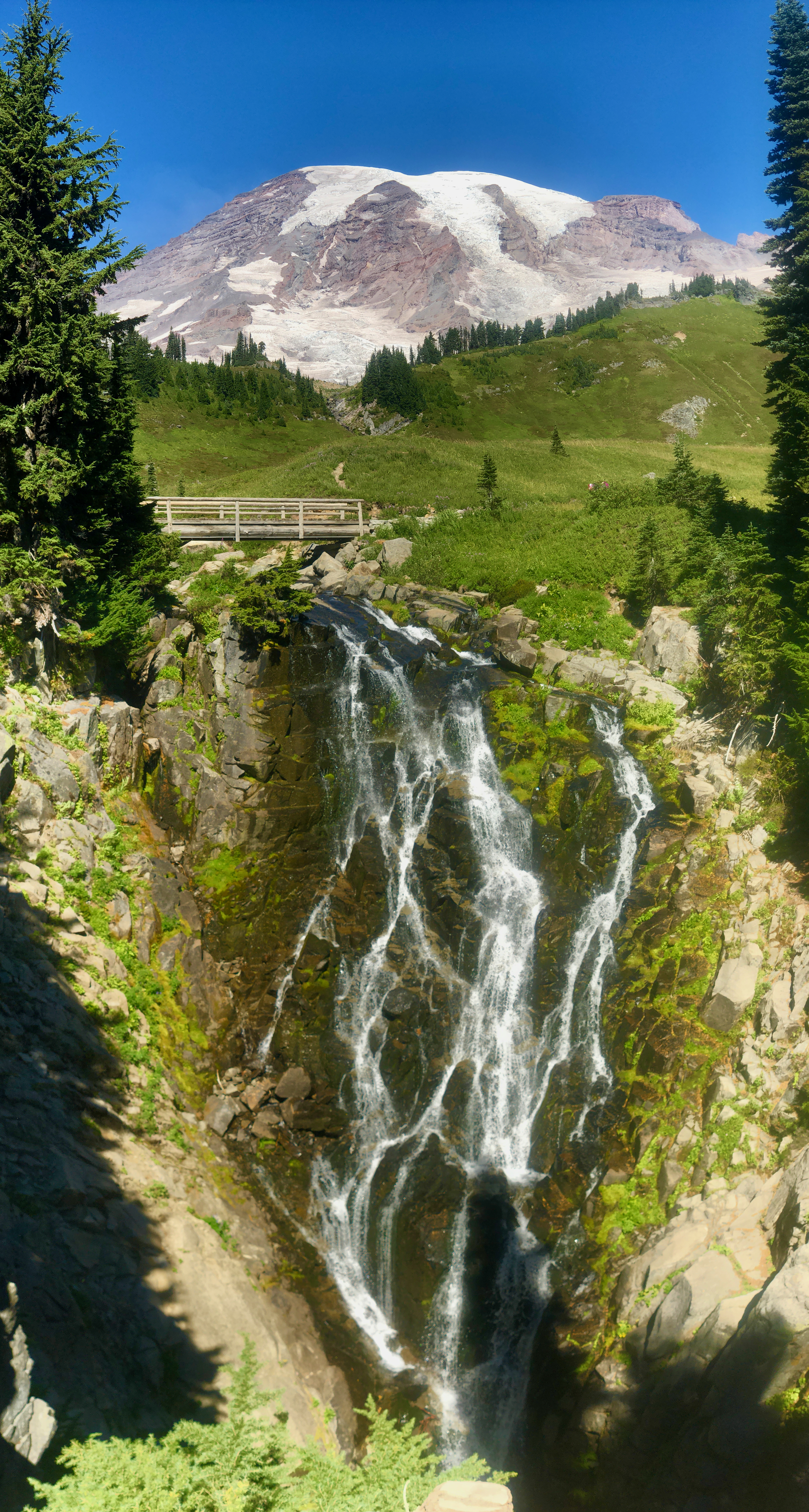 Myrtle Falls with Mt Rainier above. How convenient.