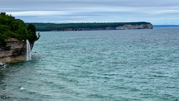 Spray Falls releases its water directly into Lake Superior