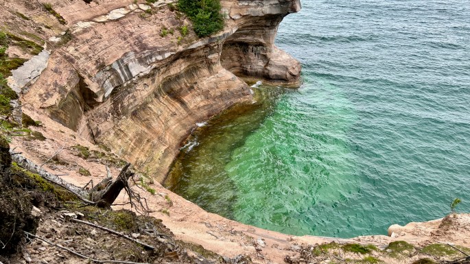 The shoreline here is rugged