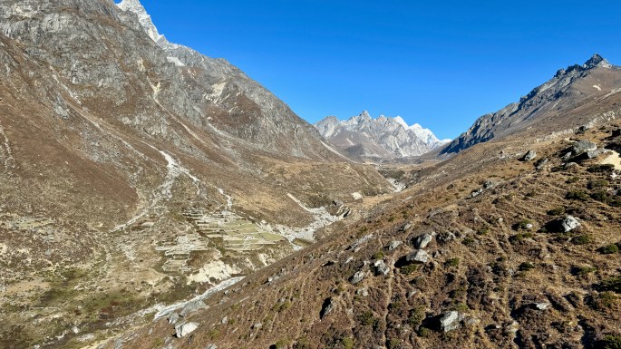 Looking up the Bhote Koshi Nadi river valley